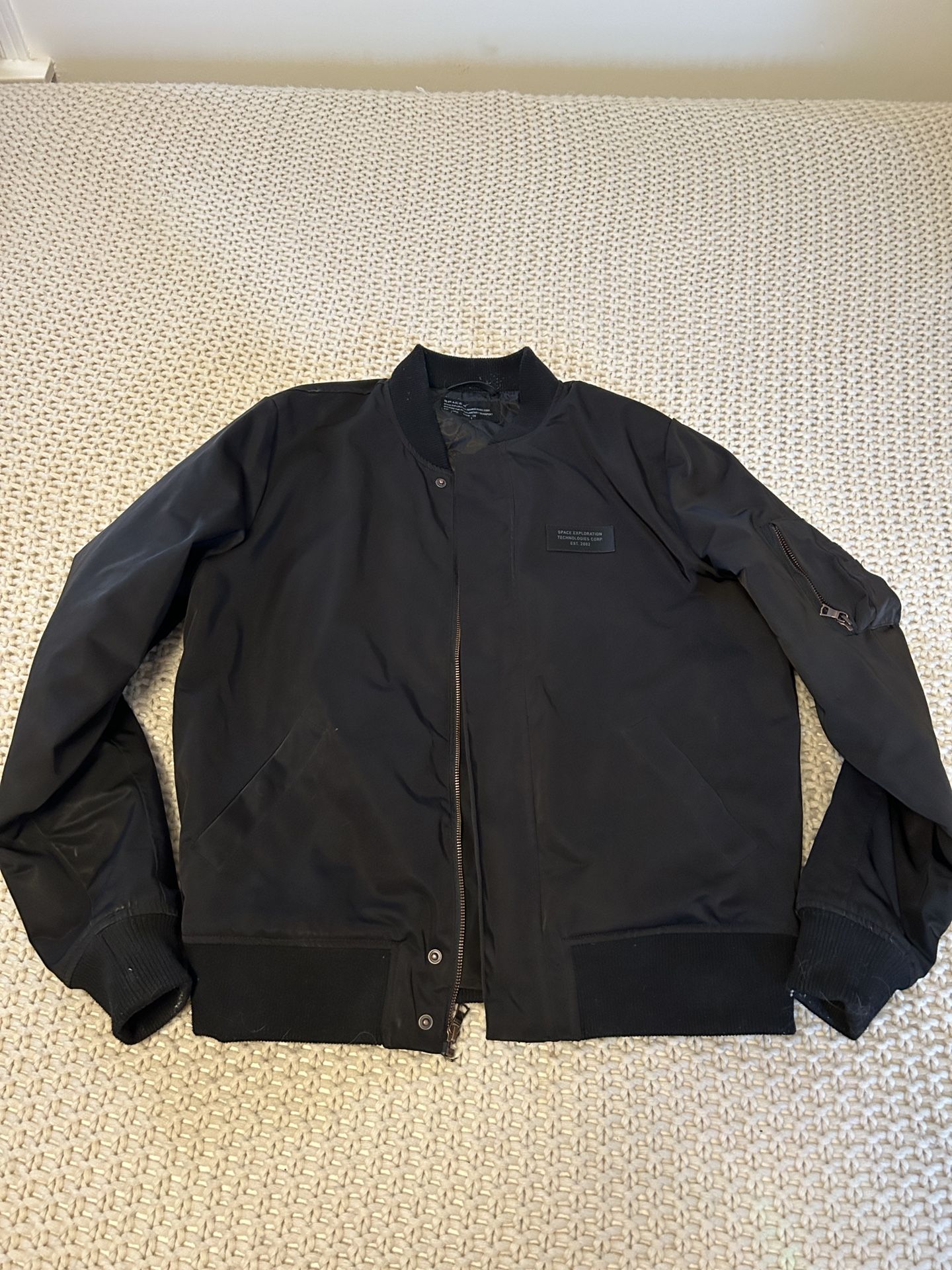 Rare SpaceX Bomber Jacket Full Zip Mens Size Large Space Exploration Musk Black