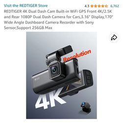  REDTIGER Dash Cam Front Rear, 4K/2.5K Full HD Dash