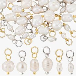 PH PandaHall Natural Pearl Pendant Charms Pearl Bead Pendant Jewelry Connector for DIY Jewelry Making with Loop