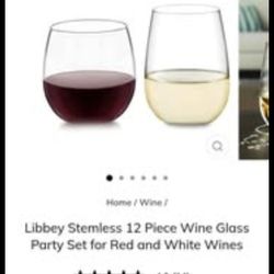 Libbey Stemless 11 Piece Wine Glass Party Set for Red and White Wines
