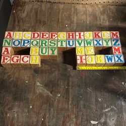 Vintage Wooden Alphabet ABC Blocks
