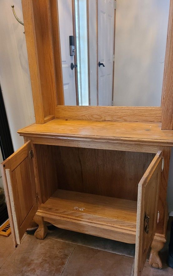 Oak Entry Hall Coat Rack Mirror
