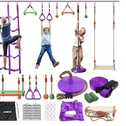 Ninja Warrior Obstacle Course for Kids-Slackline 52ft with 9 Accessries,Awing Seat,Climbing Net,Monkey Bar -Obstacle Course Outdoor-Playset Equipment 