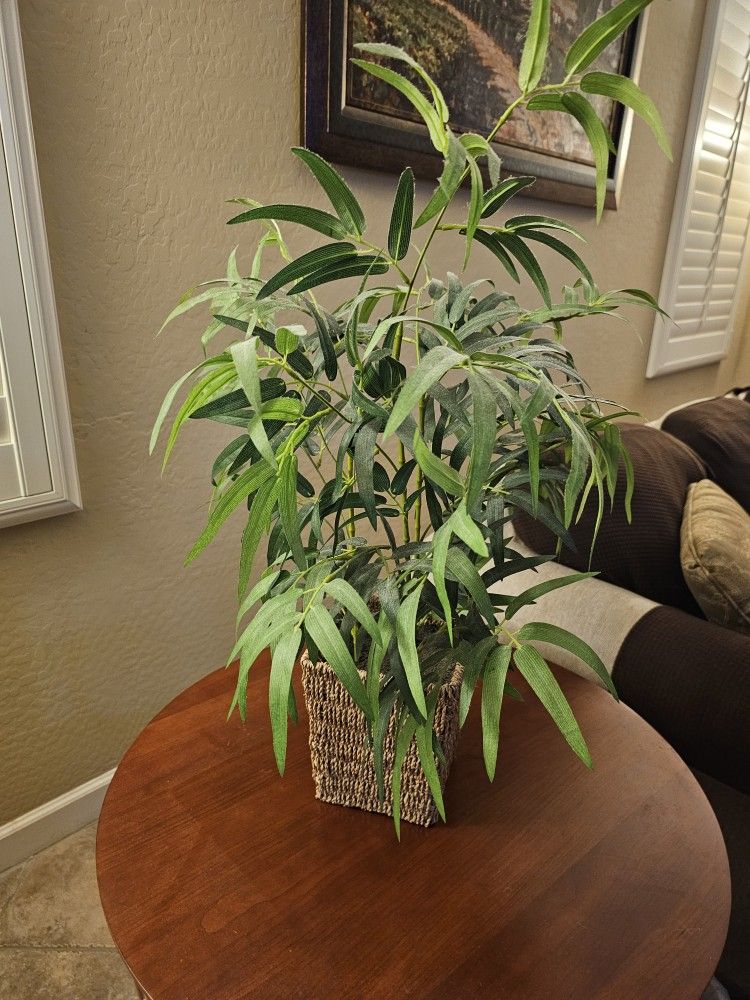 Artificial Fake Bamboo Plant with wicker Planter Pot, 29", Green