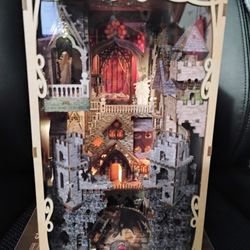 Sleeping Beauty Castle Wooden Book Nook / Bookmount – Assembled, Lighted