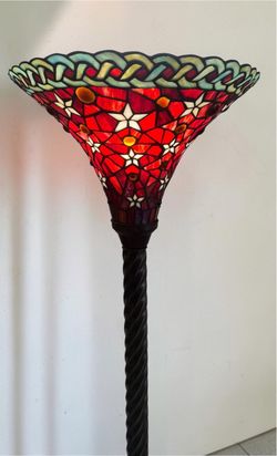 Tiffany Style Star Torchiere Floor Lamp with Metal Base - Height 71”