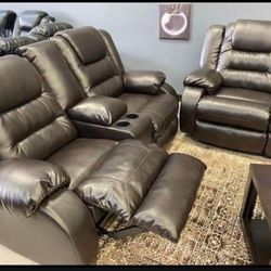 🔹 Dark Brown Brand New Ashley Furniture Leather Reclining Sofa And Loveseat 👉 Living Room Set ♦️ Delivery Available ✔️ Special Discount ✅