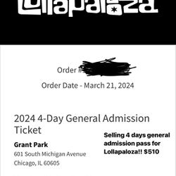 Lollapaloza 4-day general admission pass