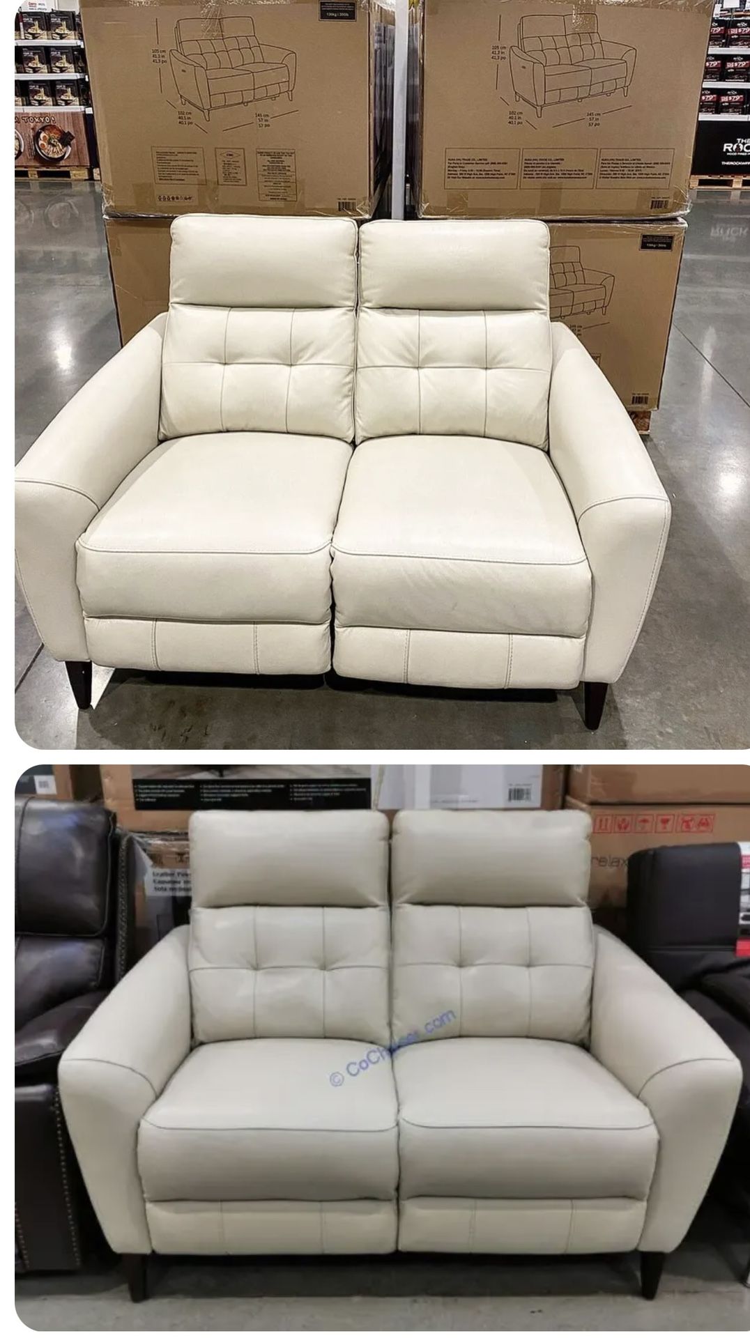 Timmons Leather Power Reclining Loveseat Sofa w/ Power Headrest