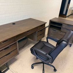 AspenHome Set : 66” Executive Desk and Combo File Cabinet with Office Chair included.