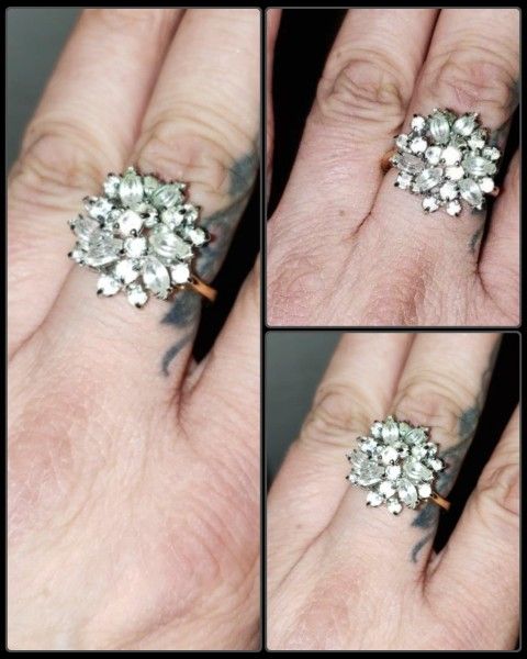 VINTAGE ART DECO RHINESTONE CRYSTAL CZ DIAMOND CLUSTER RING WOMAN'S FASHION COSTUME JEWELRY