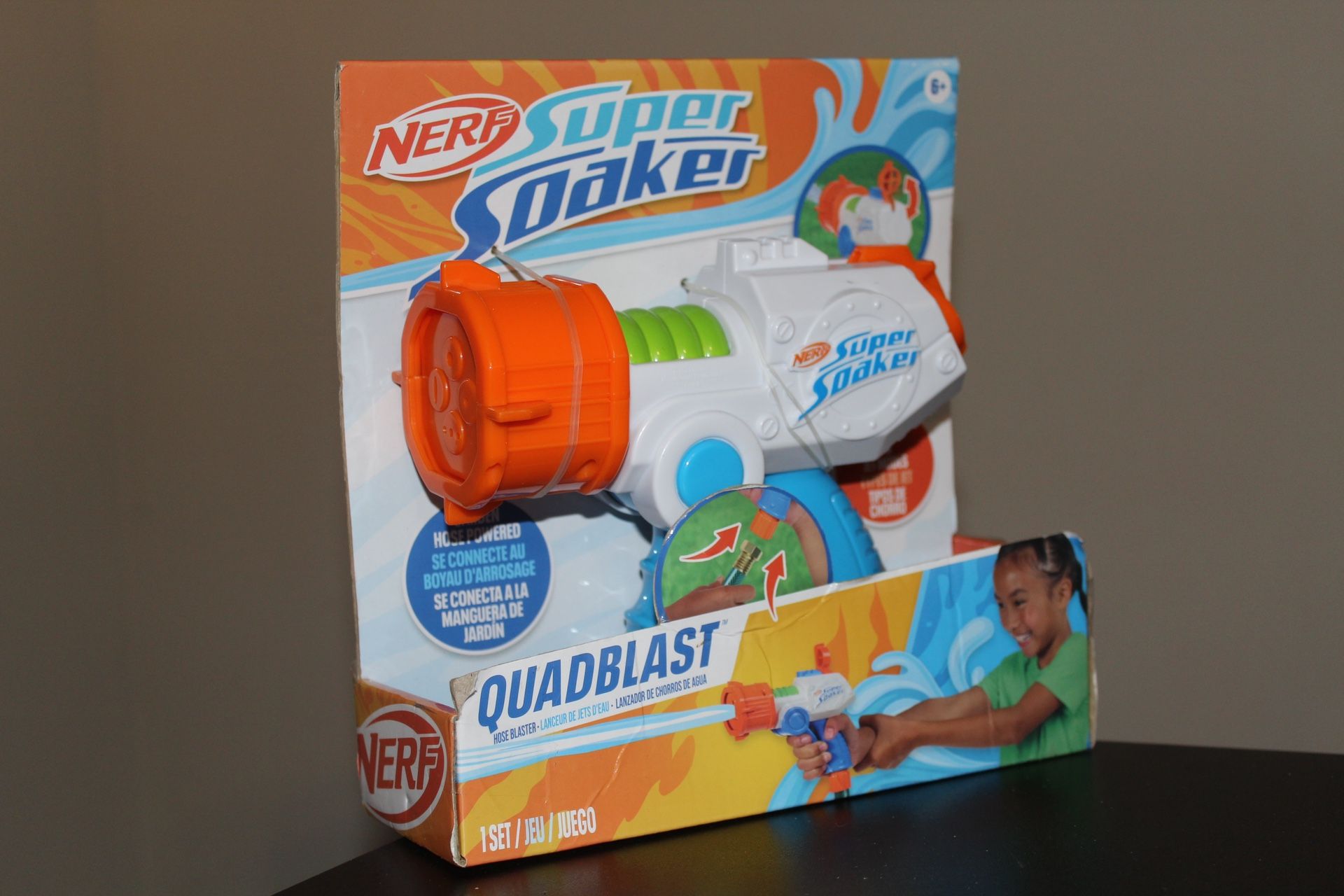 Quadblaster Nerf Super Soaker Hose Blaster Garden Hose Powered with 4 Jet Modes