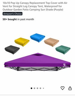10x10 Pop Up Canopy Replacement Top Cover with Air Vent for Straight Leg Canopy Tent, Waterproof for Outdoor Garden Patio Camping Sun Shade (Purple)
