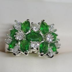 Beautiful Greenstone Ring With Sparkling CZ's