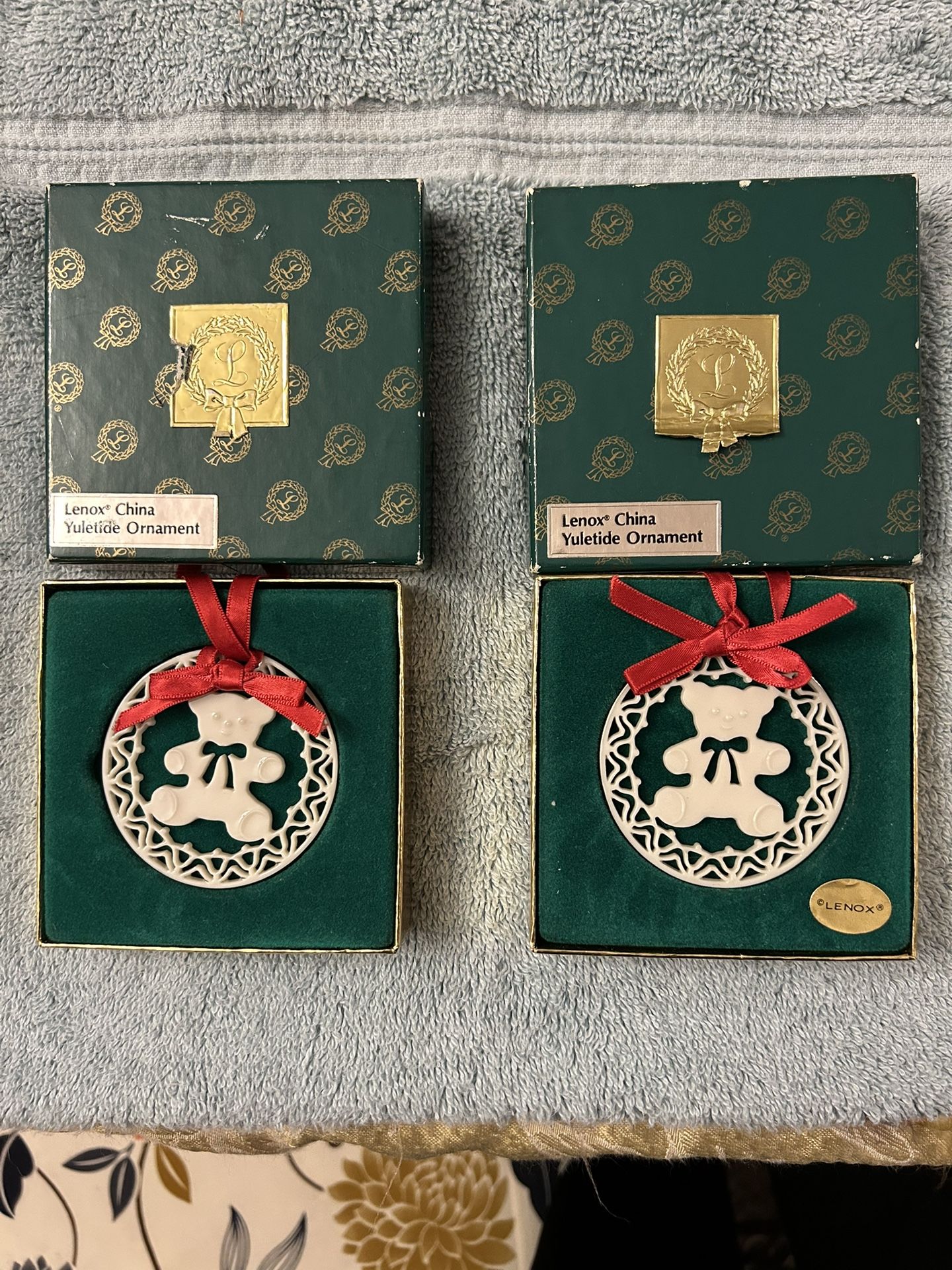 Vintage LENOX CHINA Yuletide TEDDY BEAR Ornament, NEW in Box