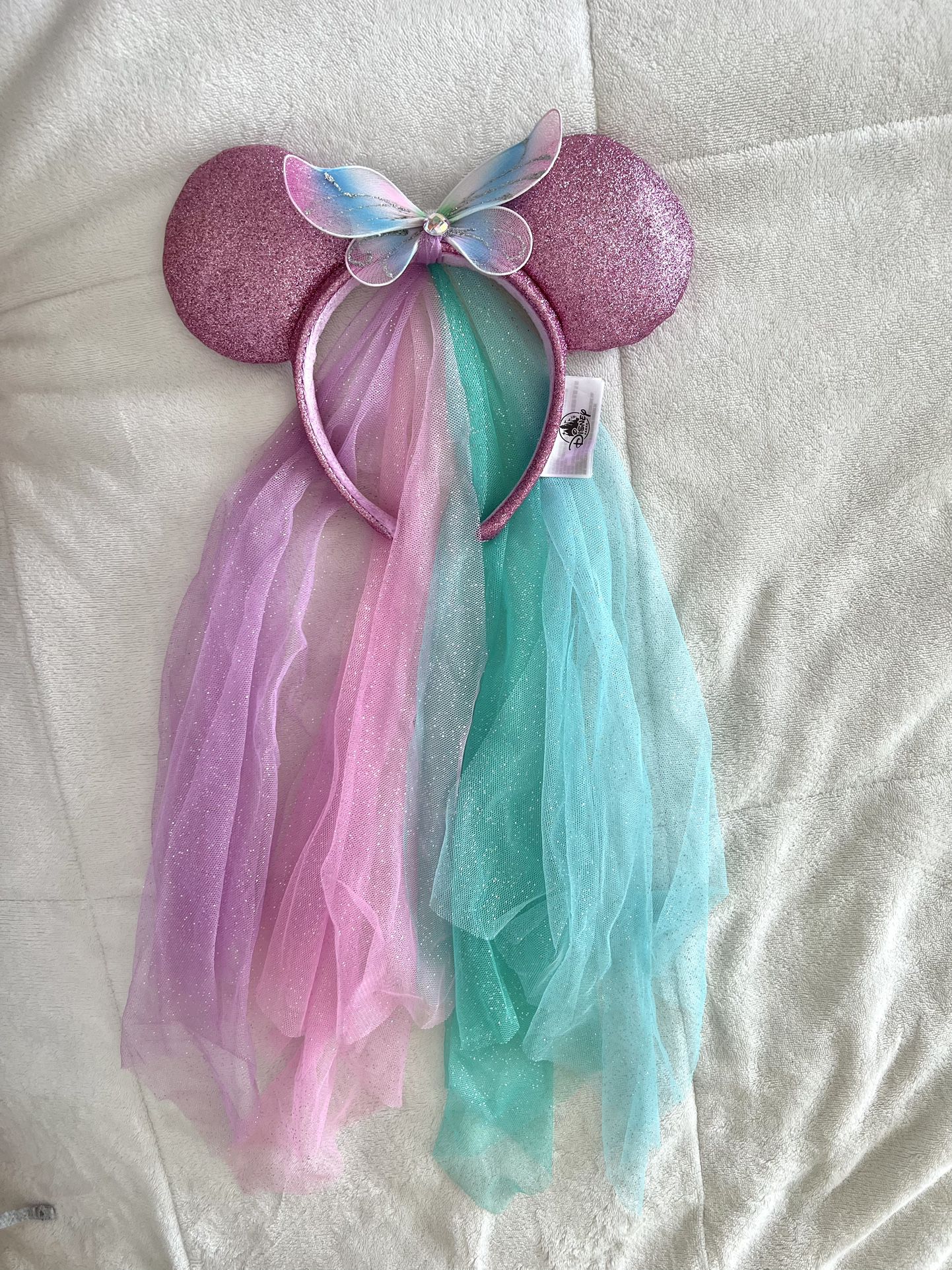 Disney Parks Minnie Mouse Ears Headband Glitter Butterfly With Veil