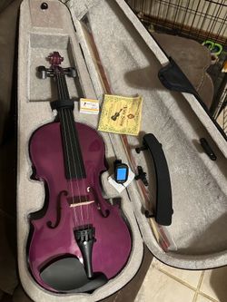 Nice 4/4 Purple Violin with New Bow, Digital Tuner, Shoulder Rest, Extra Strings $150 Firm