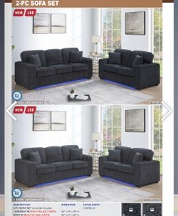2-Piece Chenille Sofa Set with LED Lights