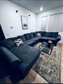 Dark blue sectional couch