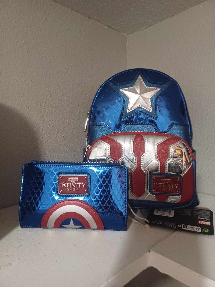 NWT Loungefly Captain America Mini Backpack & Wallet  display picture 2
