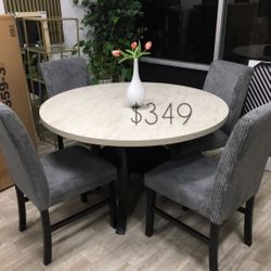 Stylish 5-Pc Gray Round Dining Table Set 