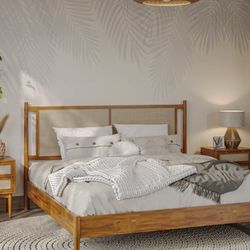 King Rattan Bed Frame & Mattress 