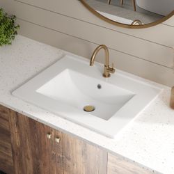 Los Flexi White Drop In Bathroom Sink 24"Lx18"W With Single Faucet & Overflow Hole