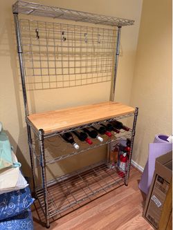 Modern Industrial Pantry Shelf with Hooks & Wine Storage