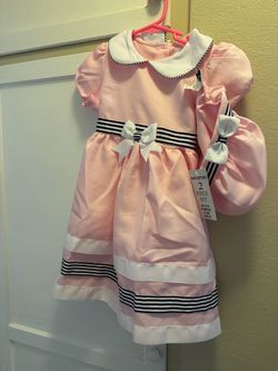 Pink Dress With Matching Bonnet Hat Little Girls Size 6