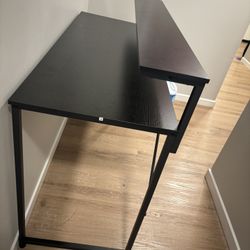 Modern Black Computer Desk with Shelf & Storage Pocket
