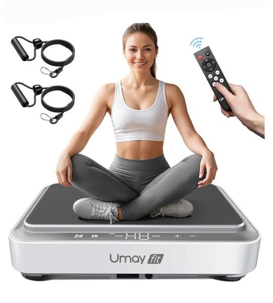 UMAY Fitness Vibration Plate Exercise Machine with Loop Bands, Whole Body Home Exercise for Muscles Strength, Blood and Lymph Circulation Improvement,