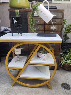 3-Tier End Table Side Table with Storage for Living Room - white and gold