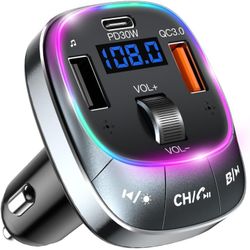 FM Transmitter Bluetooth 5.4 Wireless Radio Adapter Car Kit 48W (PD 30W & 18W)