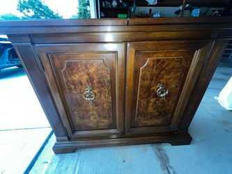 Vintage Wood Cabinet with Burl Panels
