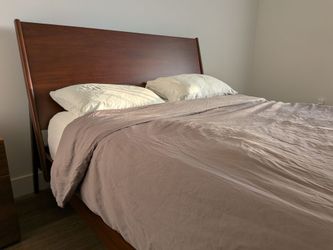 Queen-size Bed Frame + Mattress (with Mattress Protector)