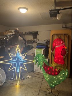 CHRISTMAS ROOSTER AND CHRISTMAS STAR WITH LED LIGHTS BOTH FOR $90