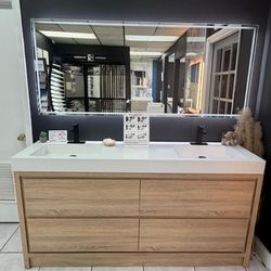 72" Natural Wood Color Double Sink Hotel Design Bathroom Vanity