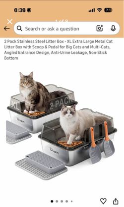 Brand new 2 Pack Stainless Steel Litter Box - XL Extra Large Metal Cat Litter Box with Scoop & Pedal for Big Cats and Multi-Cats, Angled Entrance Desi