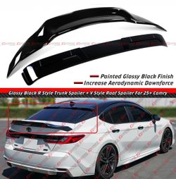 25-26 Toyota Camry Gloss Black R Style Trunk Spoiler + Rear Window Roof Spoiler