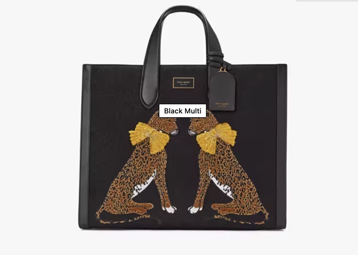 Kate Spade Manhattan Lady Leopard Embroidered Large Tote Bag BLACK NWT $500
