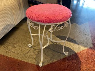 Petite Pink Stool w/ White Metal Legs
