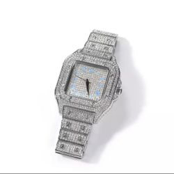 NEW Silver Bling Iced Out Hip Hop Watch Unisex Includes Gift Box!