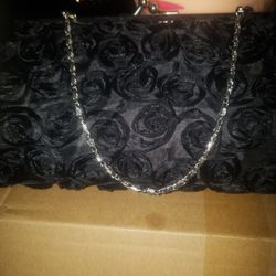 Black Clutch With Flower Appliques 