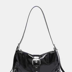 Shein Black leather shoulder bag with silver buckle detail