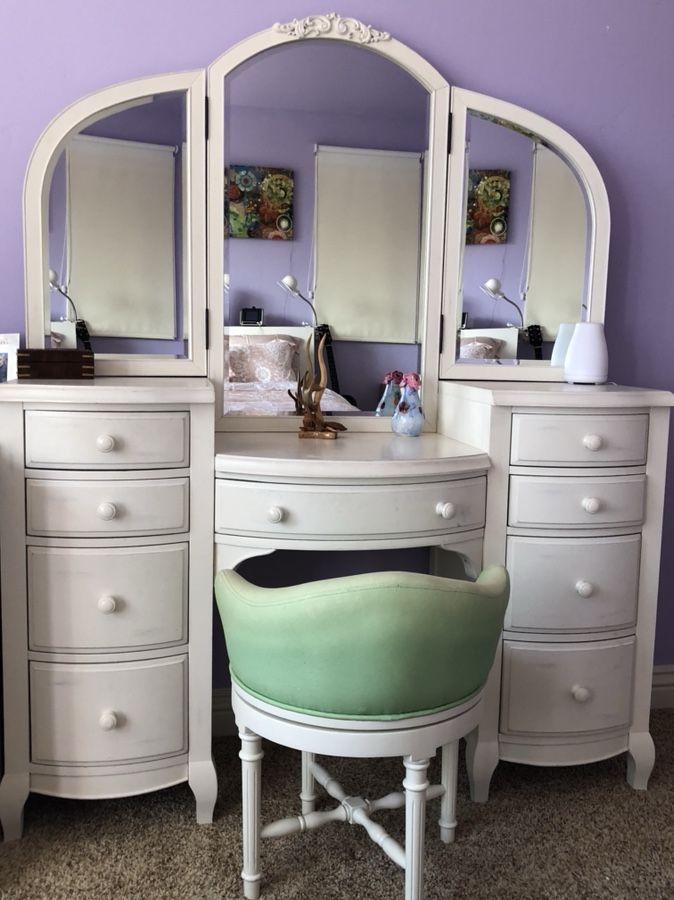 Teen Bedroom set - bed, bookshelf, vanity, desk, nightstand - PBTeen Lilac Collection