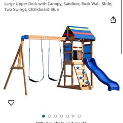 Brand New Blue Kids Playset Swingset With Slide And Climbing