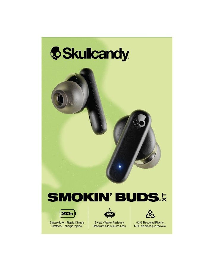 Skullcandy Smokin' Buds XT True Wireless Bluetooth Earbuds with 20 Hours of Battery, Black