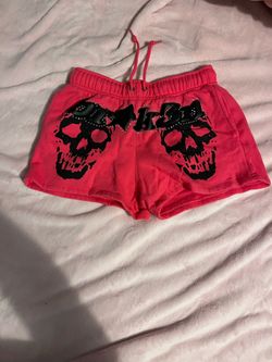 Pink and black graphic shorts