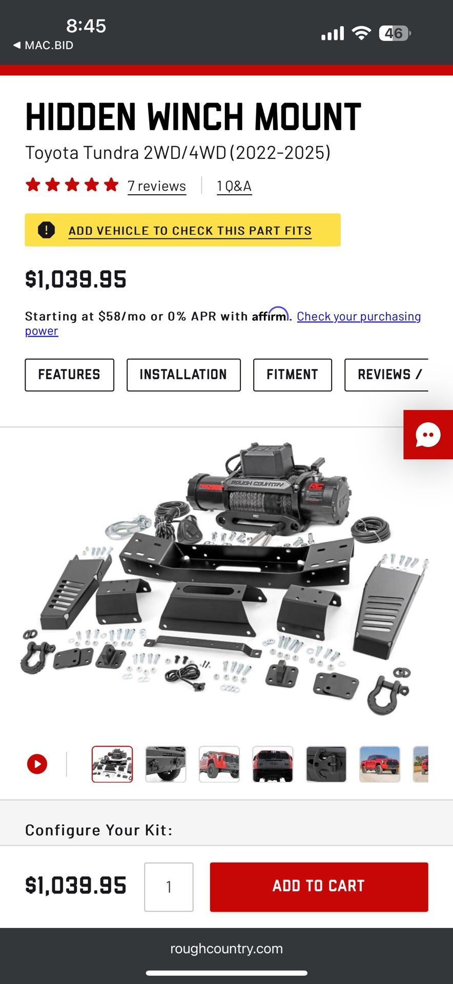 Rough Country Hidden Winch Mount with 12000S Winch for Toyota Tundra (2022-2025) - 12000 LB Synthetic Rope Winch