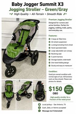 Baby Jogger Summit X3 Jogging Stroller – Green/Gray